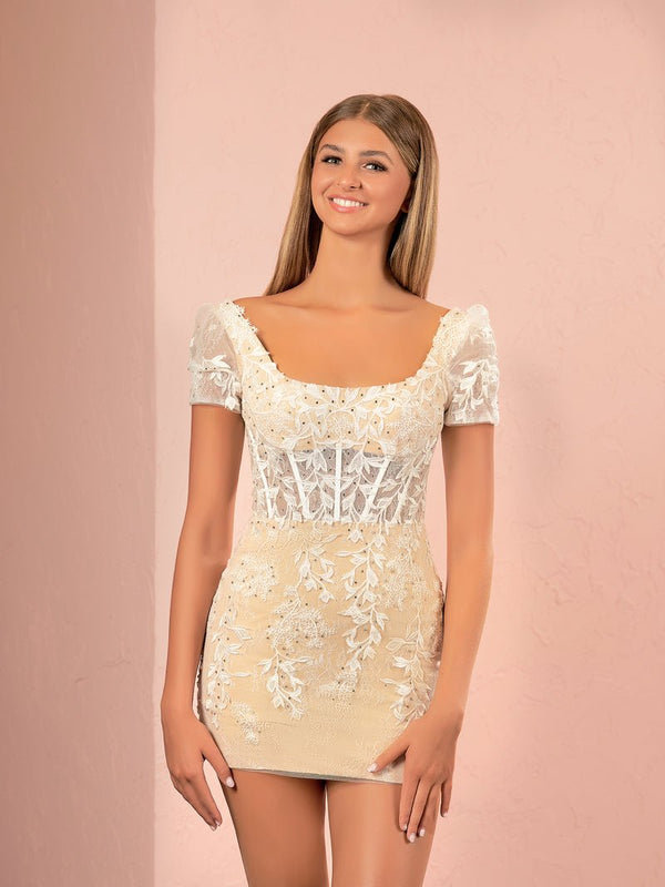 Champagne Short Bodycon Purple Lace Homecoming Dress - KISSPROM