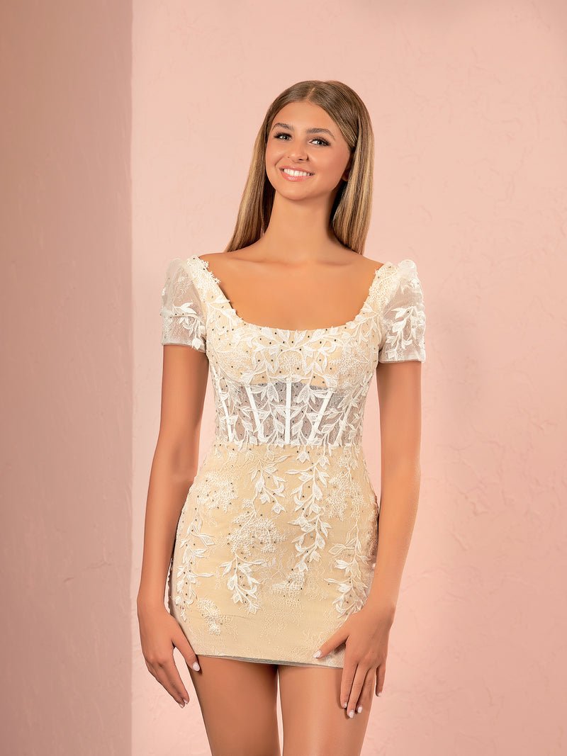 Giselle |Short Bodycon Purple Lace Homecoming Dress