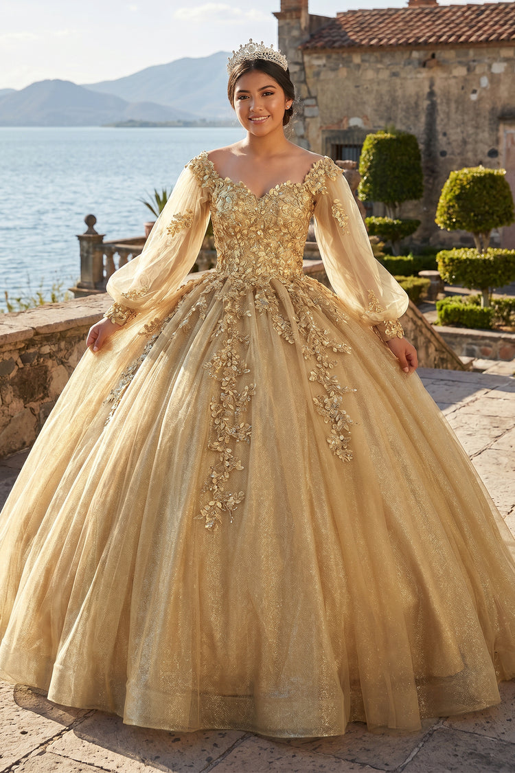 gold cape dress KissProm Glamorous Off the Shoulder Glitter Tulle Quinceanera Dress, Golden / 8 Cotton satin Jluxlabel is a fashion Size:19056 Black Wedding Dresses for