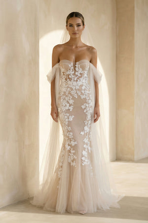 Glamorous Mermaid Off the Shouder Tulle Lace Wedding Dresses – Wedding Dresses by KissProm | Available at KissProm
