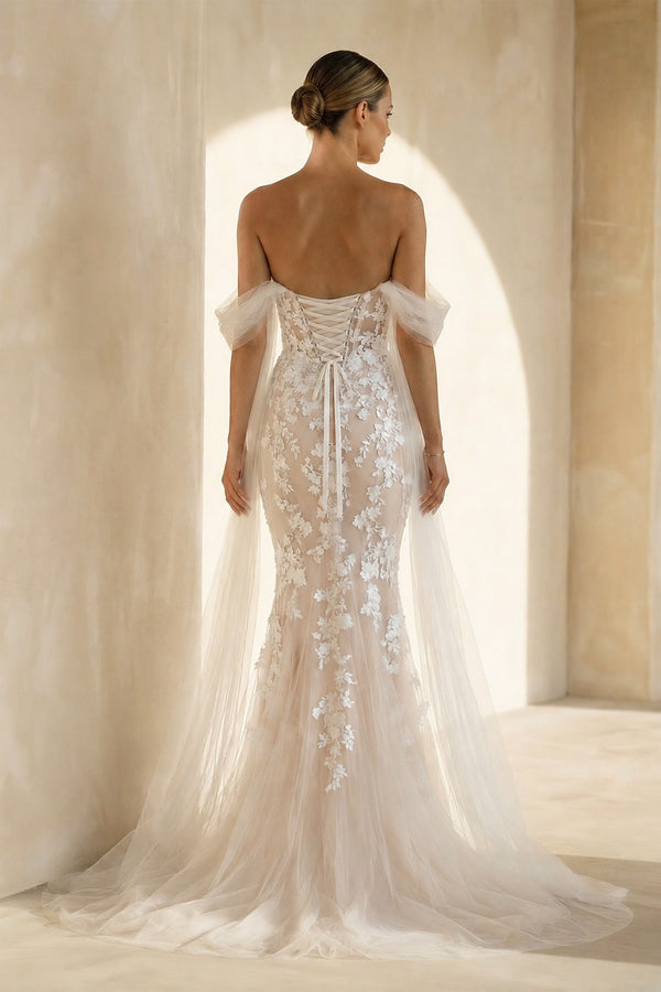 Glamorous Mermaid Off the Shouder Tulle Lace Wedding Dresses – Wedding Dresses by KissProm | Available at KissProm