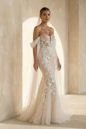 Glamorous Mermaid Off the Shouder Tulle Lace Wedding Dresses – Wedding Dresses by KissProm | Available at KissProm