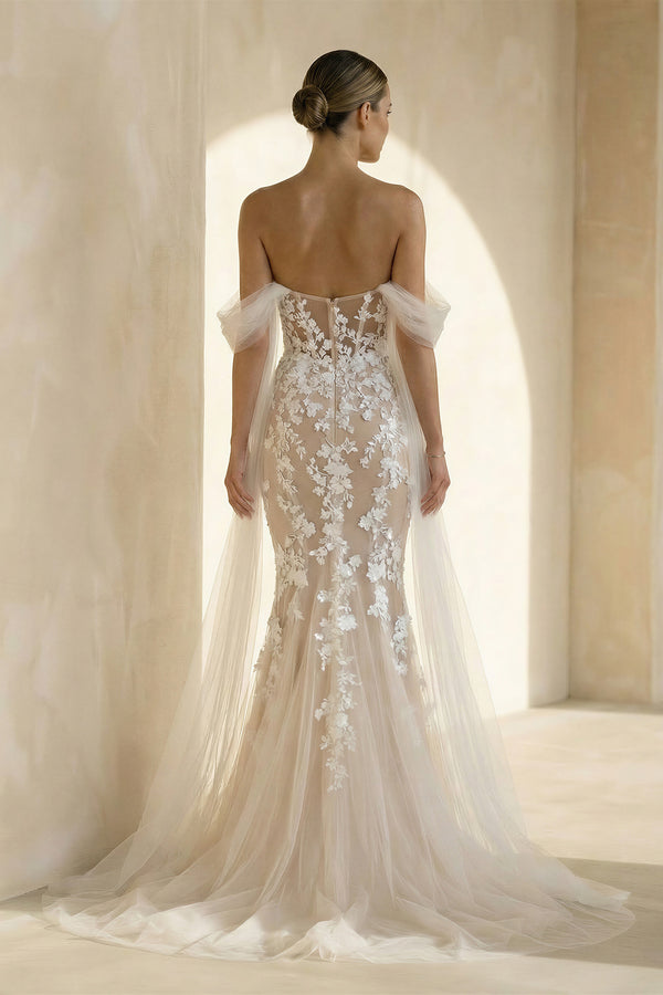 Glamorous Mermaid Off the Shouder Tulle Lace Wedding Dresses – Wedding Dresses by KissProm | Available at KissProm
