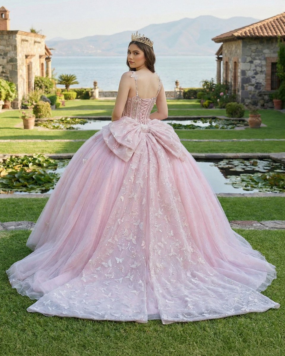 strapless open back dress Pink Ball Gown Tulle Sweetheart Quinceanera Dress