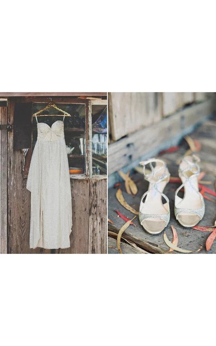 Glamorous Spaghetti Strap Sleeveless Floor-length Sweetheart Sequins Wedding Dress