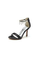 Glamorous White Leather High Heels with Silver Chain Accent - KissProm