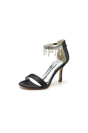 Glamorous White Leather High Heels with Silver Chain Accent - KissProm