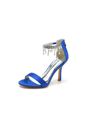 Glamorous White Leather High Heels with Silver Chain Accent - KissProm