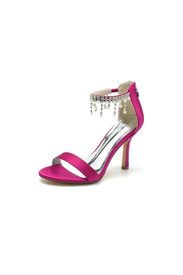Glamorous White Leather High Heels with Silver Chain Accent - KissProm