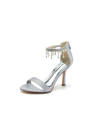 Glamorous White Leather High Heels with Silver Chain Accent - KissProm