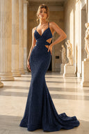 Sparkly Mermaid V Neck Navy Blue Sequins Long Prom Dresses – Prom Dresses by KissProm | Available at KissProm