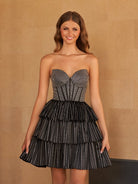 Deb | Glitter Black Strapless A-Line Corset Short Homecoming Dress with Beading