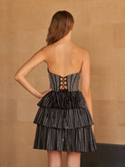 Deb | Glitter Black Strapless A-Line Corset Short Homecoming Dress with Beading