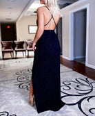 Glitter Black V Neck Long Prom Dress - KissProm