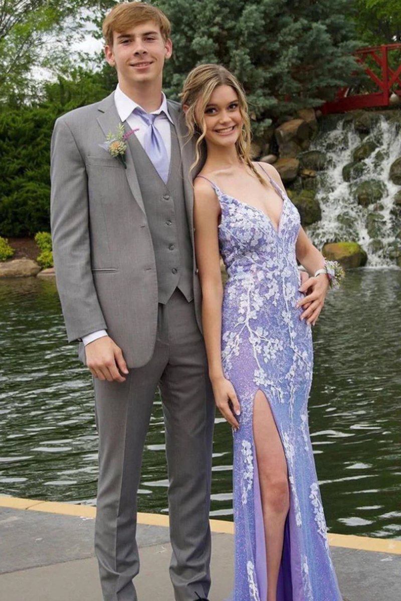 Glitter Blue Mermaid Lace Long Prom Dress with Slit Blue / 10