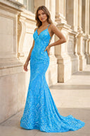 Spaghetti Straps Pink Glitter Backless Mermaid Bodycon Long Prom Dress - KISSPROM PROM DRESSES