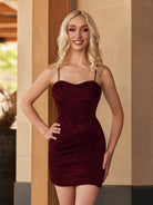 Mckenna |Sheath Spaghetti Straps Glitter Jersey Homecoming Dress