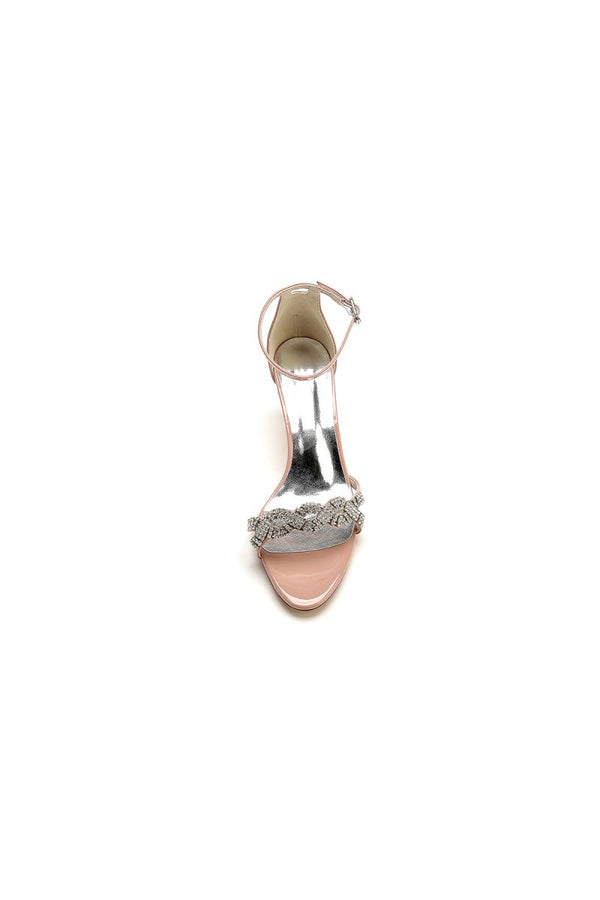 Ankle Strap Wedding Chunky Heels with Rhinestone - KissProm