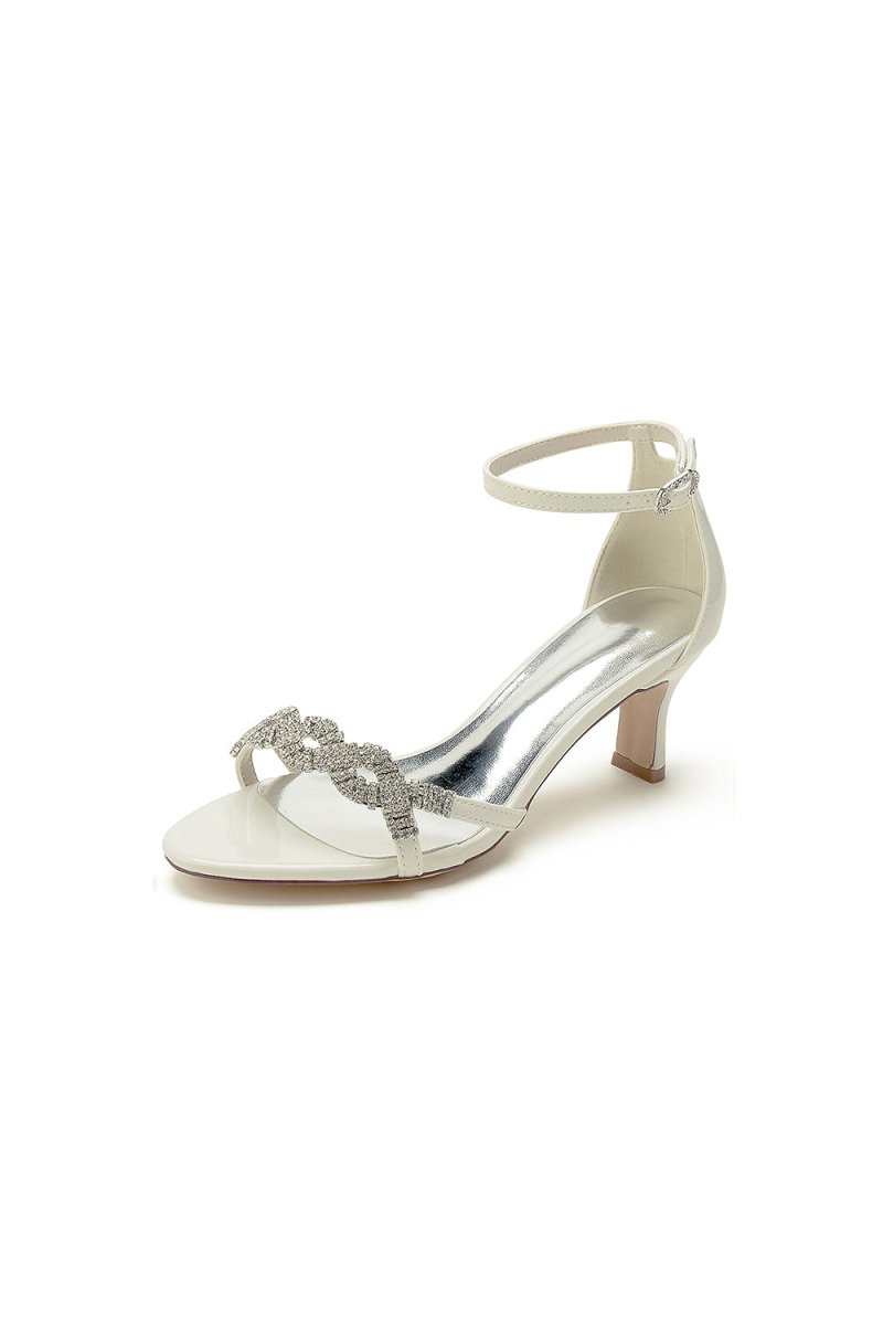 Ankle Strap Wedding Chunky Heels with Rhinestone - KissProm