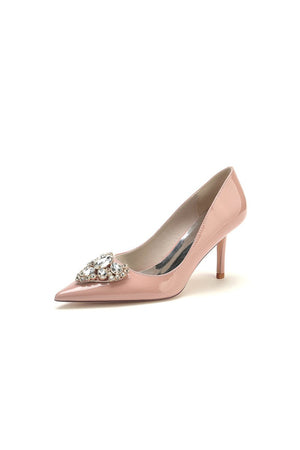 Patent Leather Rhinestone Stiletto Heels - KissProm