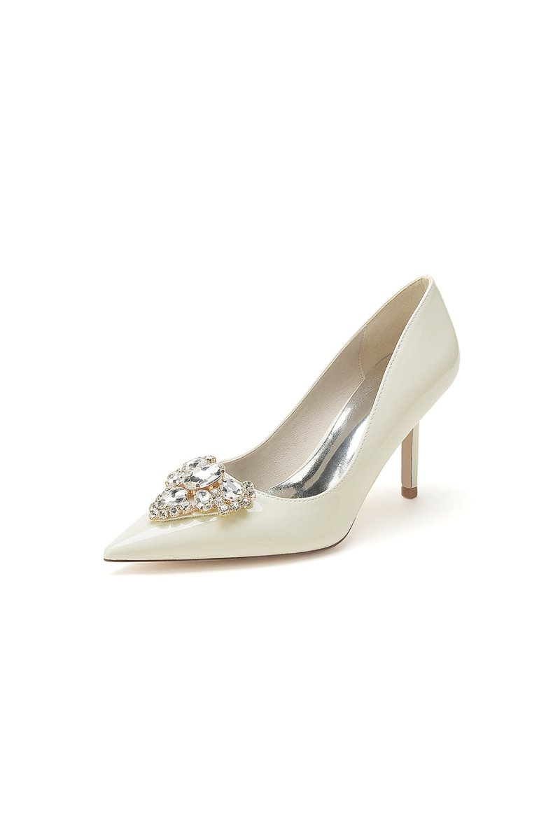 Patent Leather Rhinestone Stiletto Heels - KissProm