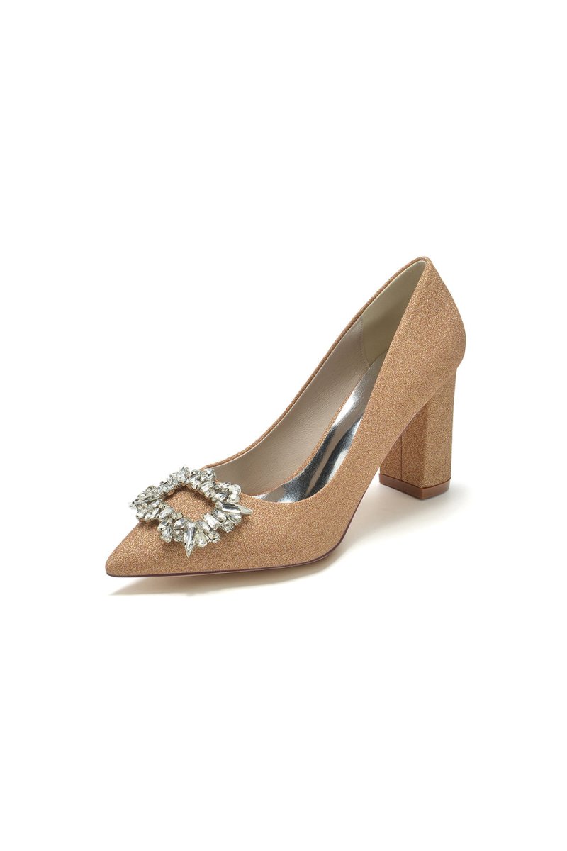 Gold Crystal Pumps with Rhinestone - KissProm