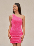 Talla | Glitter Dark Green One Shoulder Beaded Tight Homecoming Dress