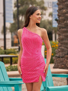 Talla | Glitter Dark Green One Shoulder Beaded Tight Homecoming Dress