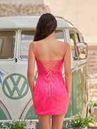 Arianna | Glitter Fitted V-Neck Spaghetti Straps Sequined Appliques Homecoming Dress