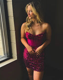 Glitter Fuchsia Strapless Sequins Corset Homecoming Dress - KissProm