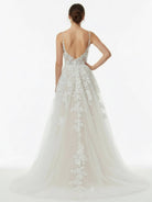 Dalia | Glitter Ivory A - Line Spaghetti Straps Long Wedding Dress with Appliques - KissProm