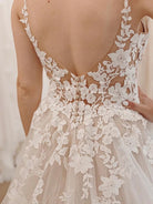 Dalia | Glitter Ivory A - Line Spaghetti Straps Long Wedding Dress with Appliques - KissProm