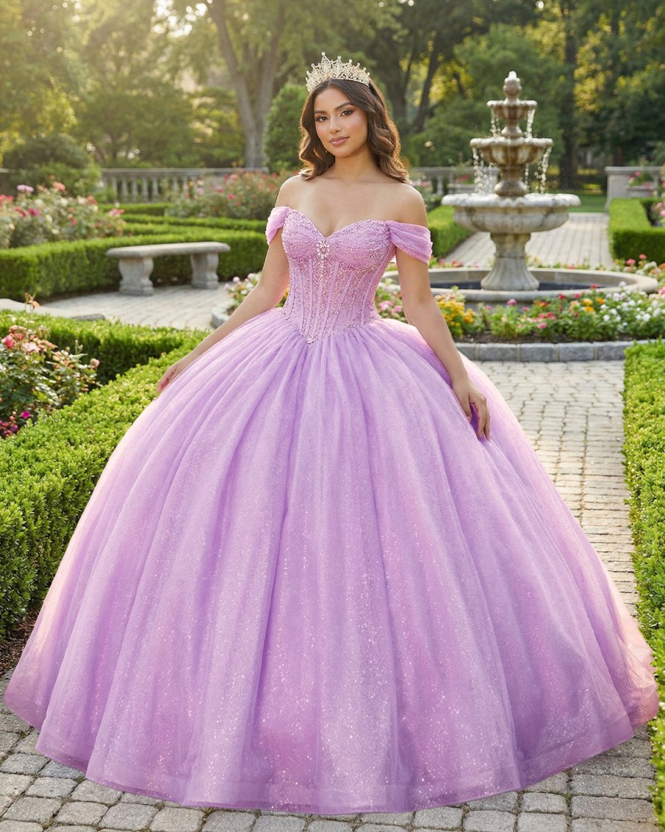 ariana grande golden globes dress Glitter Off The Shoulder Pink Ball Gown Quinceanera Dresses