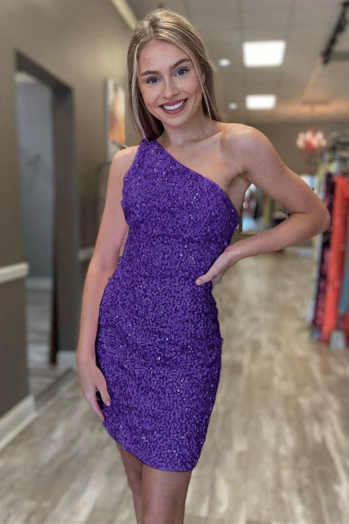 Vicky Short Hot Pink Sheath One Shoulder Sequins Homecoming Dress Vicky Short Hot Pink Sheath One Shoulder Sequins Homecoming Dress