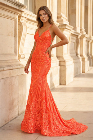 Spaghetti Straps Pink Glitter Backless Mermaid Bodycon Long Prom Dress - KISSPROM PROM DRESSES