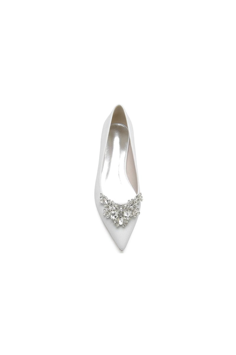Glitter Pointed Toe Rhinestone Low Heels - KissProm