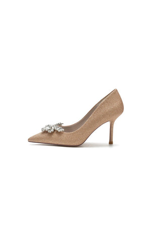 Glitter Pointed Toe Rhinestone Party Shoes - KissProm