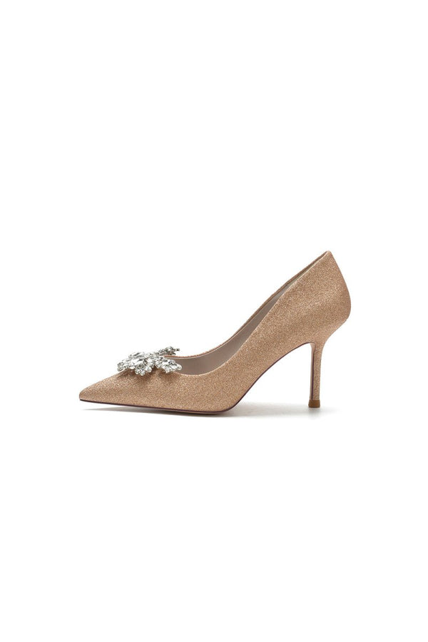 Glitter Pointed Toe Rhinestone Party Shoes - KissProm