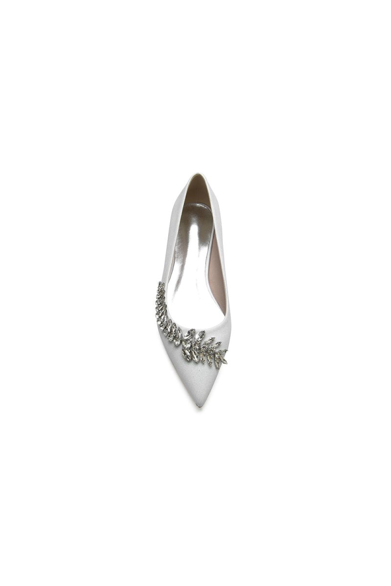 Glitter Pointed Toe Rhinestone Slip - on Low Heels - KissProm