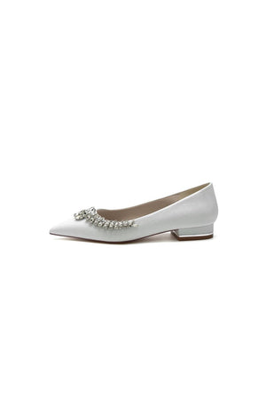 Glitter Pointed Toe Rhinestone Slip - on Low Heels - KissProm