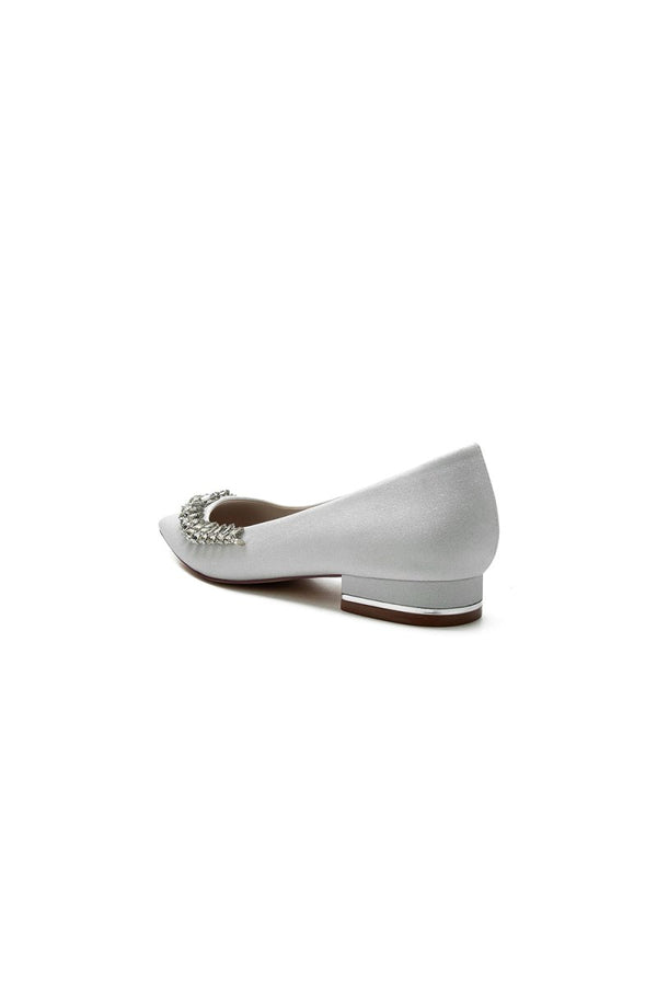 Glitter Pointed Toe Rhinestone Slip - on Low Heels - KissProm