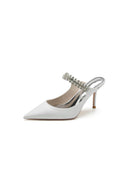 Glitter Pointed Toe Rhinestone Strappy Slip - on Stiletto Heels - KissProm