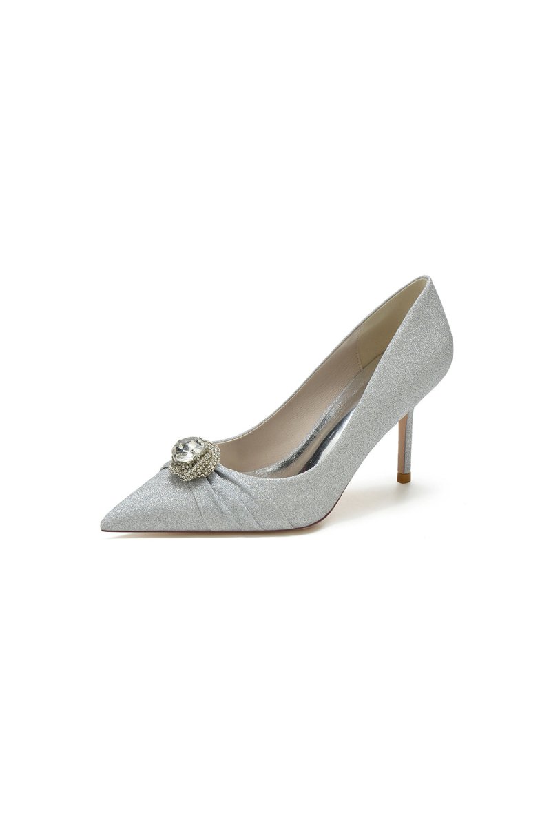 Glitter Pointed Toe Slip - on Wedding Shoes With Rhinestone - KissProm