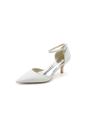 Glitter Pointed Toe Wedding Shoes with Ankle Strap - KissProm