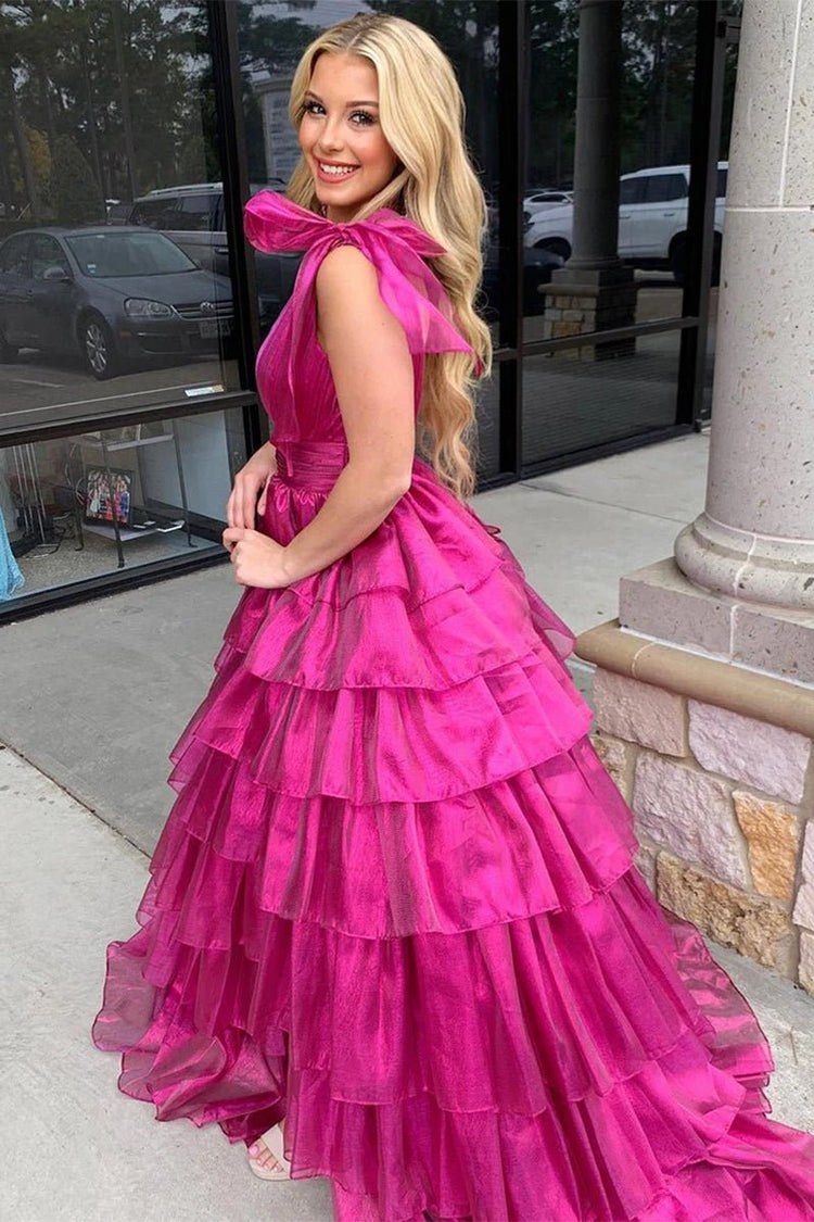 Plunging V-neck Bone Sequins Pink Long Prom Dress Glitter