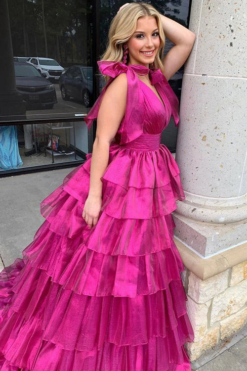 Plunging V-neck Bone Sequins Pink Long Prom Dress Glitter main image 1