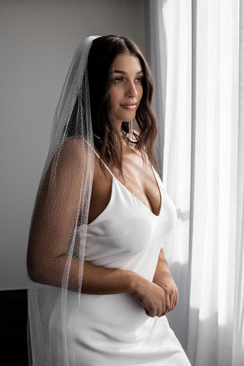 Vintage White Sparkle Tulle Cathedral Wedding Veil