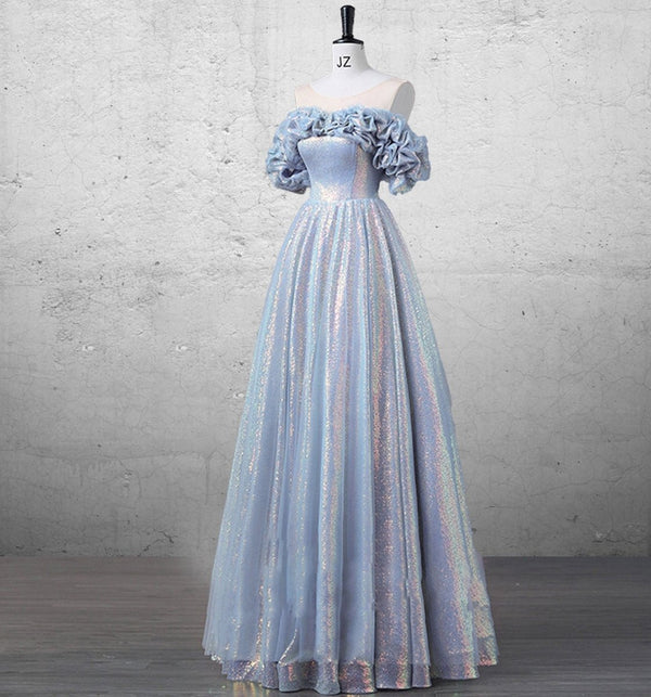 fairy formal dress Glitz A Line Sky Blue Off The Shulder Sequined Quinceanera Dresses, Sky Blue / 22