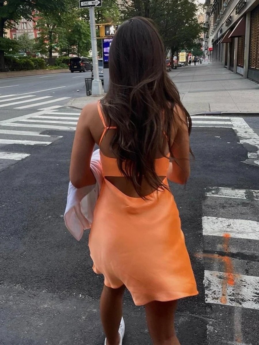Orange - Straps A-Line Short Cocktail Dress Orange / 2 Orange - Straps A-Line Short Cocktail Dress Orange / 2