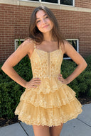 Gold A Line V Neck Sequins Short Homcoming Dresses With Appliques | KISSPROM